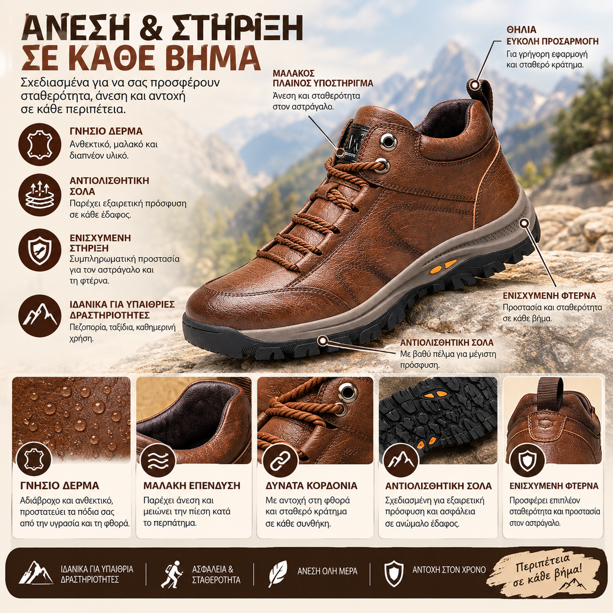 🎉 Τελευταία μέρα! Έκπτωση 30% 🎁 Ανδρικά ορθοπεδικά δερμάτινα παπούτσια — Χειροποίητη ραφή ✅ Διαθέτουν υποστήριξη καμάρας για ανακούφιση από τον πόνο στις αρθρώσεις και τα πόδια, συνδυάζοντας την αντιολισθητική προστασία με την άνεση.