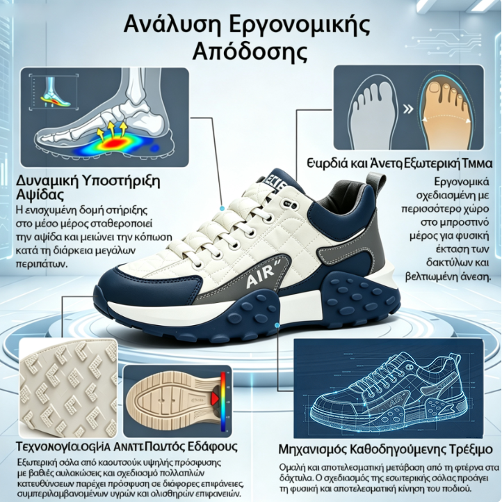 🎉Τελευταία μέρα! 50% έκπτωση!✅ Συνιστάται από γιατρό: Άνετα παπούτσια για περπάτημα, ορθοπεδικά παπούτσια κατάλληλα για άτομα με προβλήματα στα πόδια, στηρίζουν την καμάρα του ποδιού και ανακουφίζουν από τον πόνο στις αρθρώσεις και το πόδι.