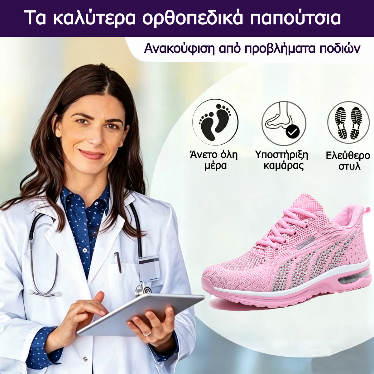 🎉Τελευταία μέρα! 50% έκπτωση! ✅ Ορθωτικά ιατρικά παπούτσια σχεδιασμένα ειδικά για άτομα με προβλήματα στα πόδια, άνετα παπούτσια για περπάτημα για γυναίκες, που παρέχουν στήριξη στην καμάρα του ποδιού και ανακουφίζουν από τον πόνο.